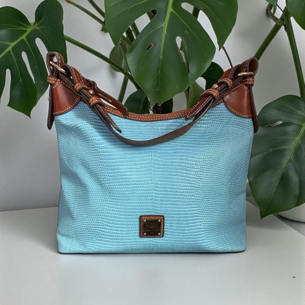 🤎DOONEY & BOURKE🤎Lizard-Embossed Leather Hobo Bag in Aqua Blue/EUC